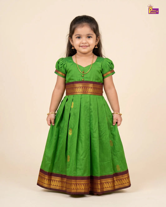 Girls Parrot Green Kalyani Cotton Gown PG743