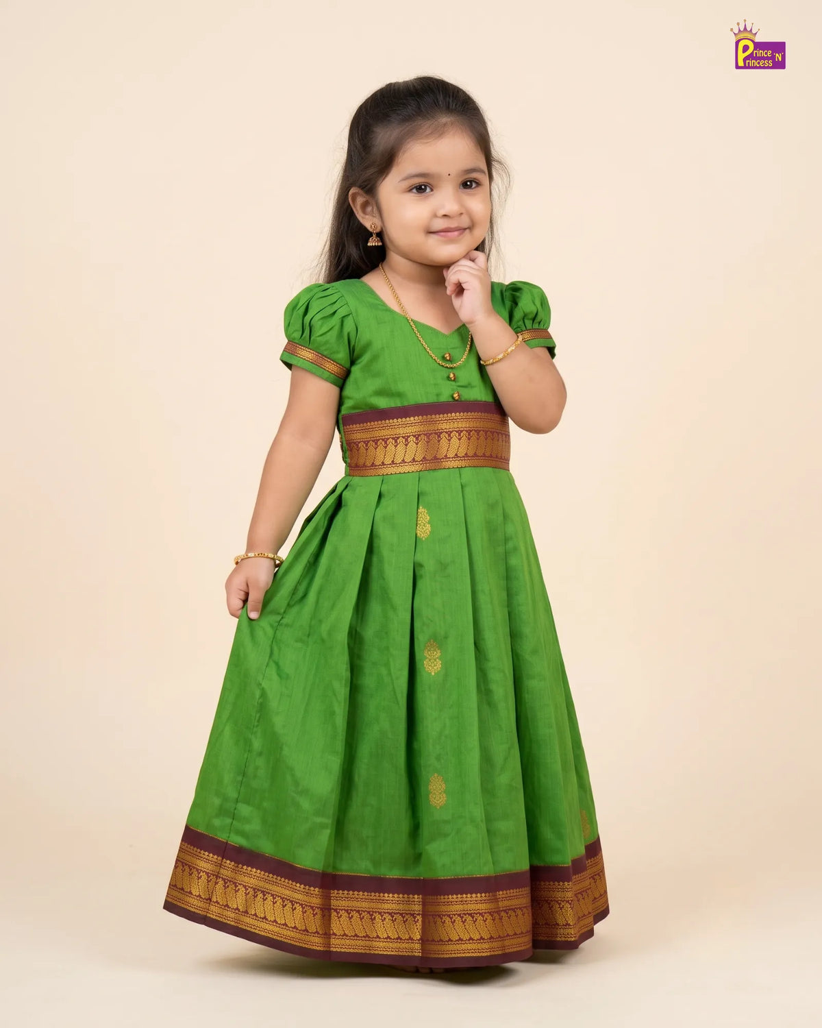 Girls Parrot Green Kalyani Cotton Gown PG743