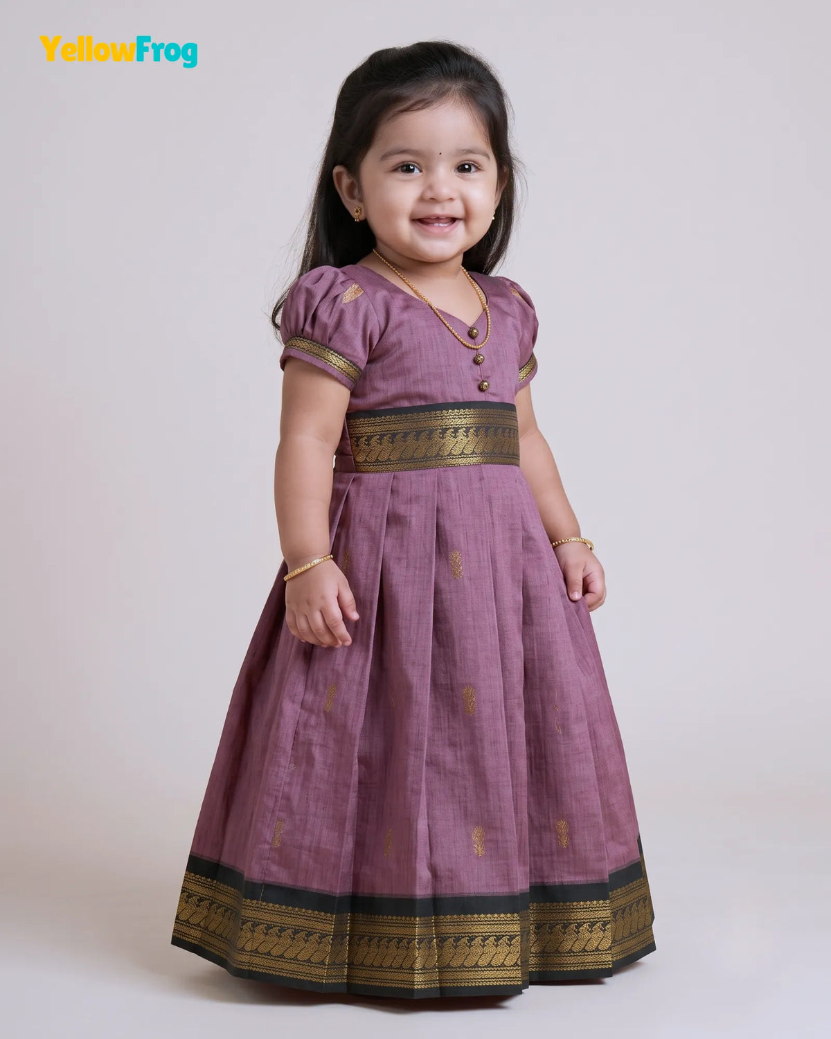 Girls Mauve & Black Kalyani Cotton Zari Full Gown PG730