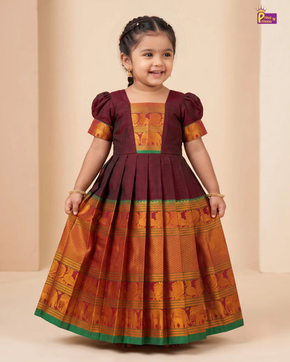 Maroon Kalyani Cotton Gown for Girls – Festive Wear  PG748