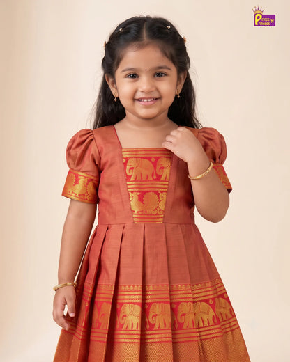Gold Kalyani Cotton Gown for Girls – Traditional Ethnic Wear PG749
