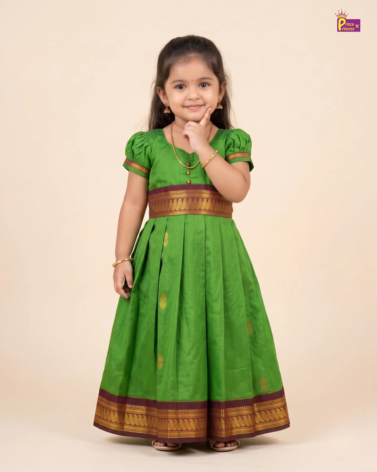 Girls Parrot Green Kalyani Cotton Gown PG743