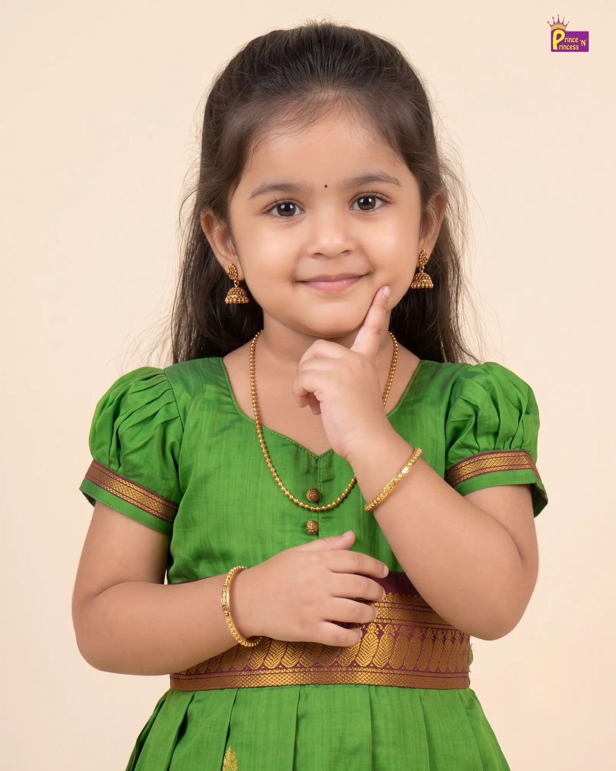 Girls Parrot Green Kalyani Cotton Gown PG743