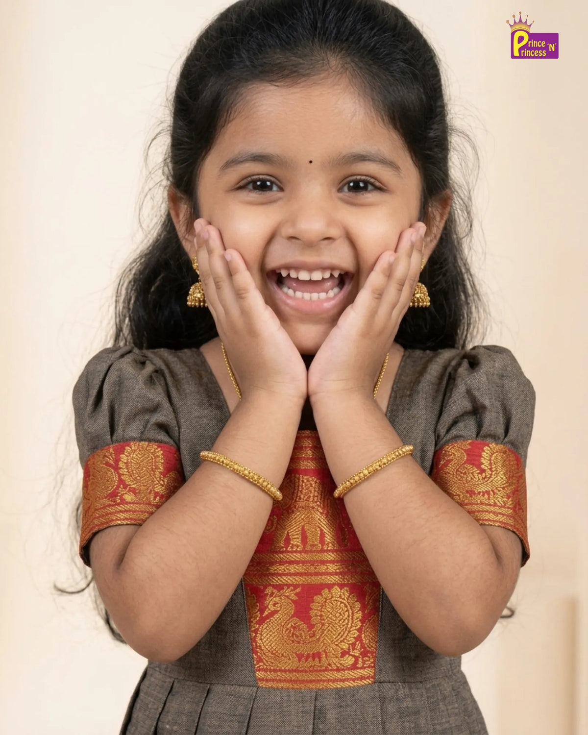 Girls Ash Grey Kalyani Cotton Traditional Pattu Gown PG753