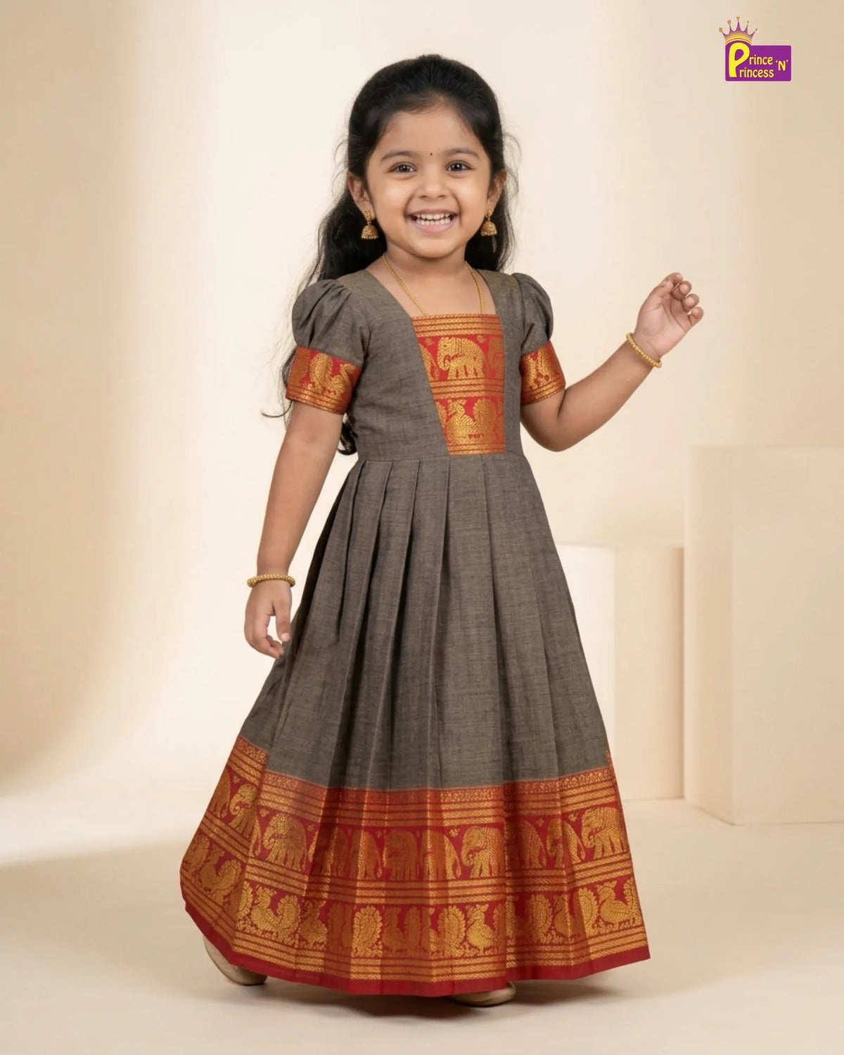 Girls Ash Grey Kalyani Cotton Traditional Pattu Gown PG753