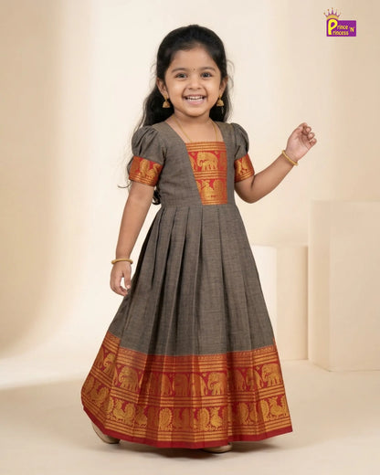 Girls Ash Grey Kalyani Cotton Traditional Pattu Gown PG753