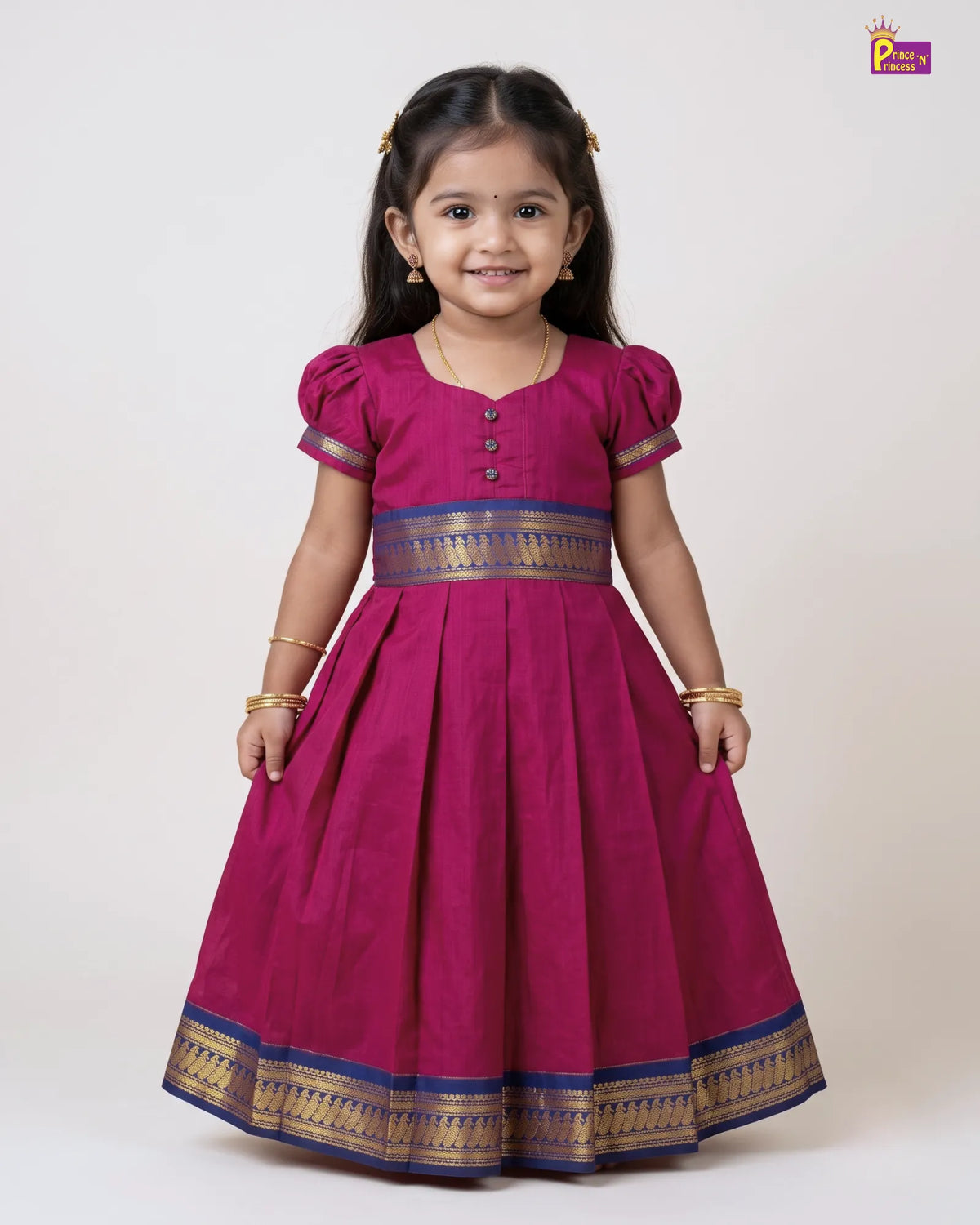 Girls Magenta Kalyani Cotton Traditional Gown PG741