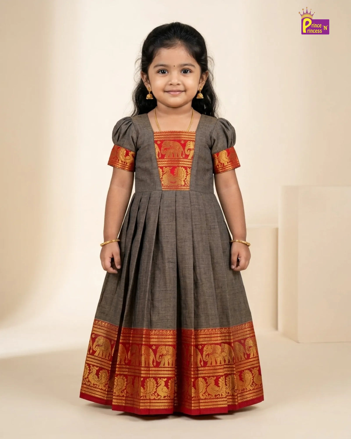 Girls Ash Grey Kalyani Cotton Traditional Pattu Gown PG753