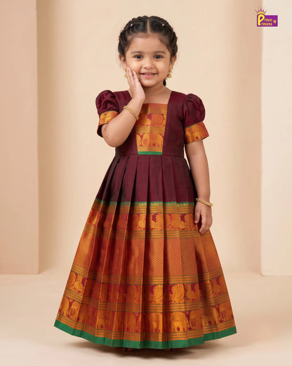 Maroon Kalyani Cotton Gown for Girls – Festive Wear  PG748