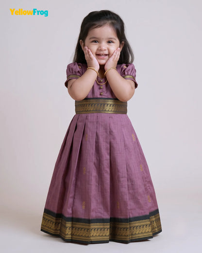 Girls Mauve & Black Kalyani Cotton Zari Full Gown PG730