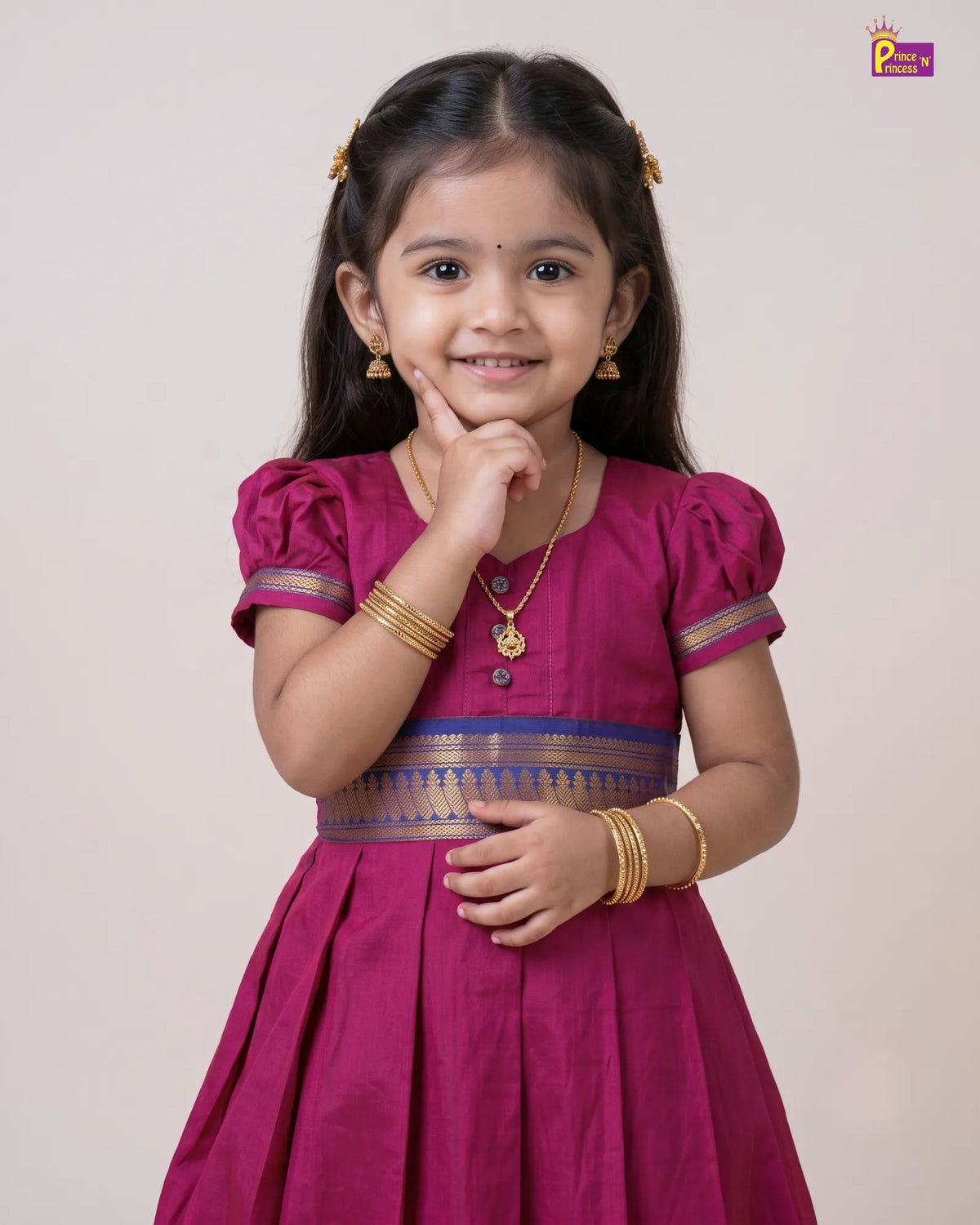 Girls Magenta Kalyani Cotton Traditional Gown PG741