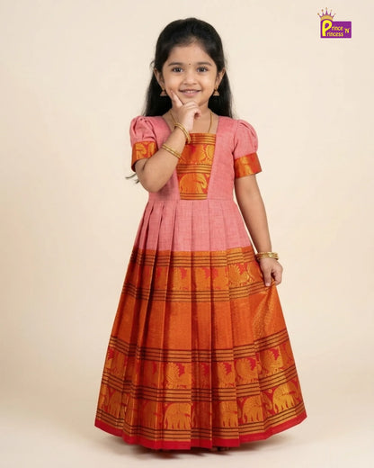 Girls Onion Pink Kalyani Cotton Ethnic Gown PG754