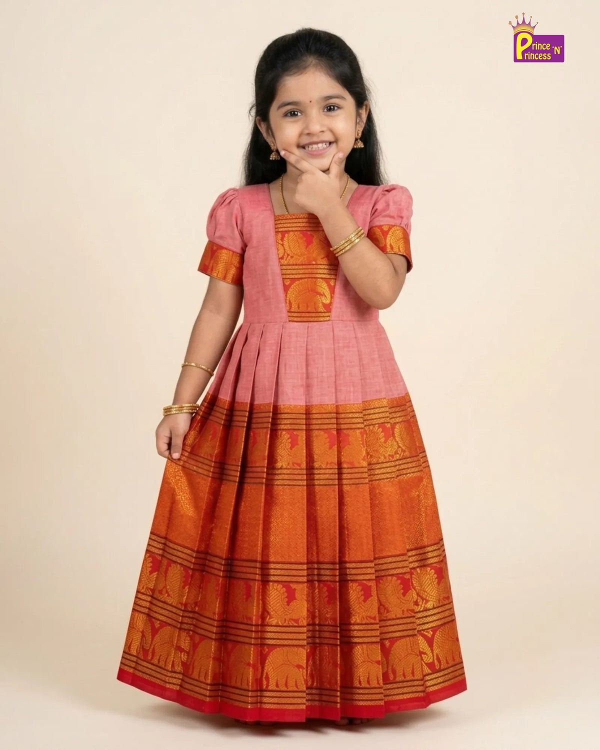 Girls Onion Pink Kalyani Cotton Ethnic Gown PG754