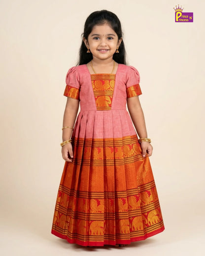Girls Onion Pink Kalyani Cotton Ethnic Gown PG754