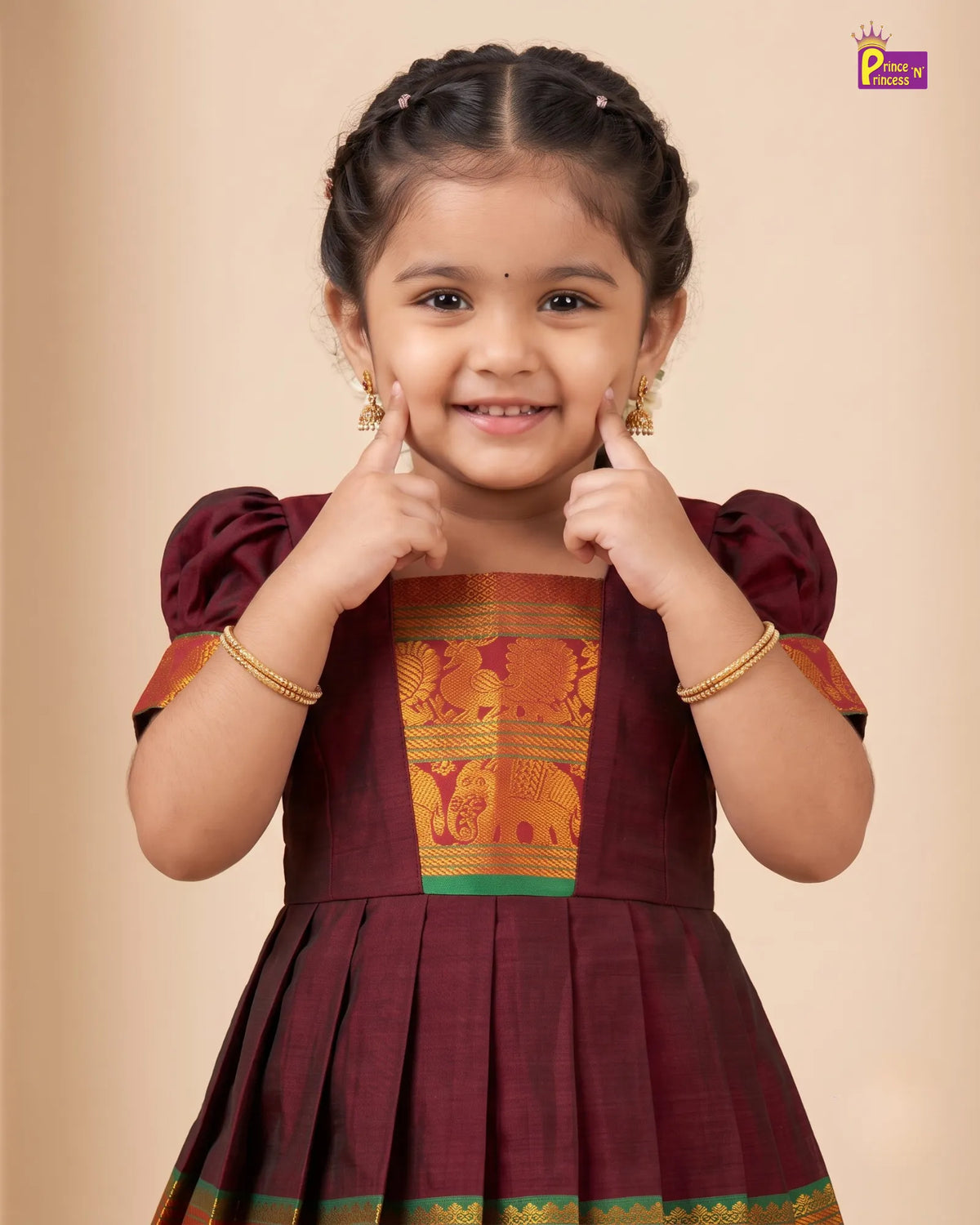 Maroon Kalyani Cotton Gown for Girls – Festive Wear  PG748