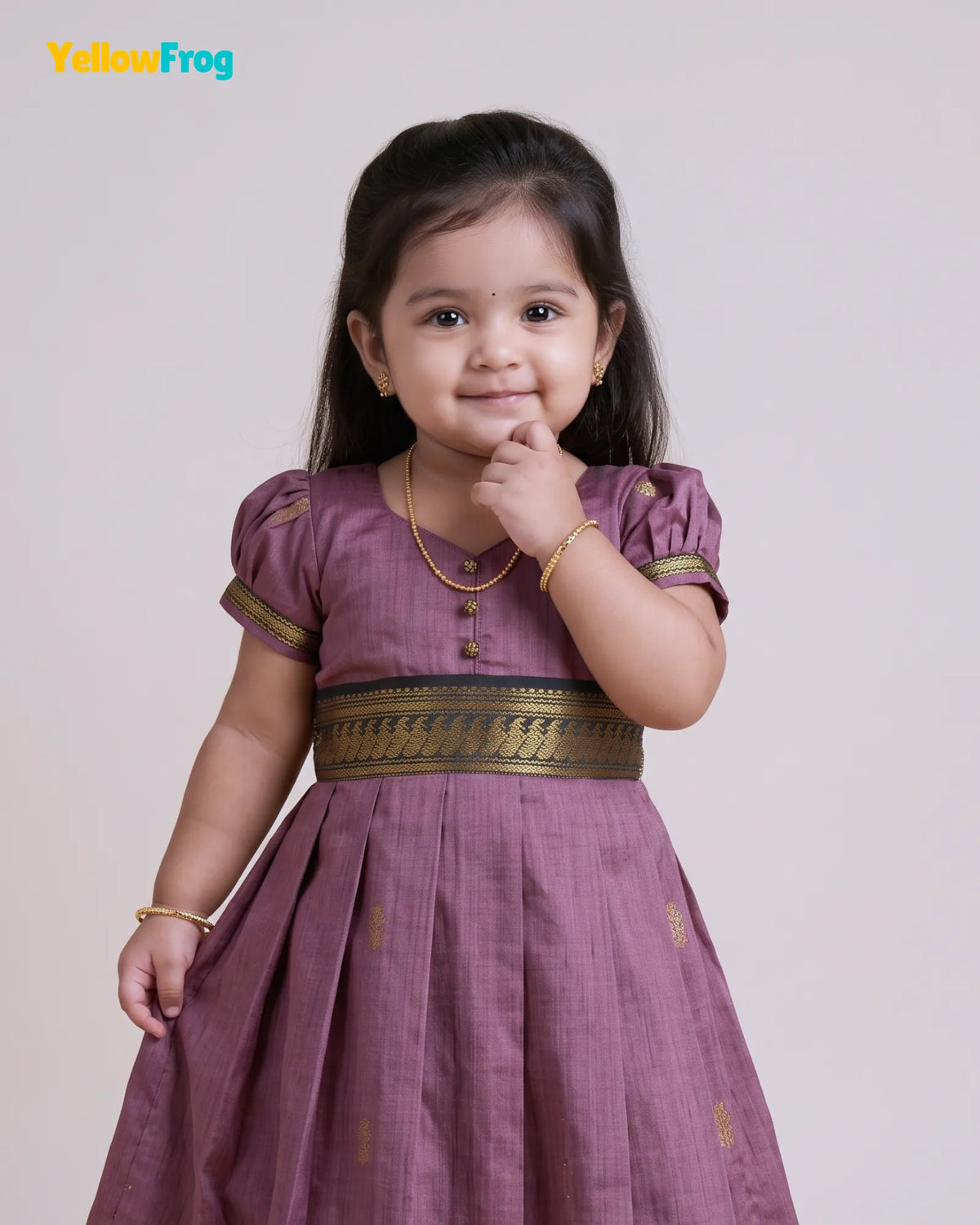 Girls Mauve & Black Kalyani Cotton Zari Full Gown PG730