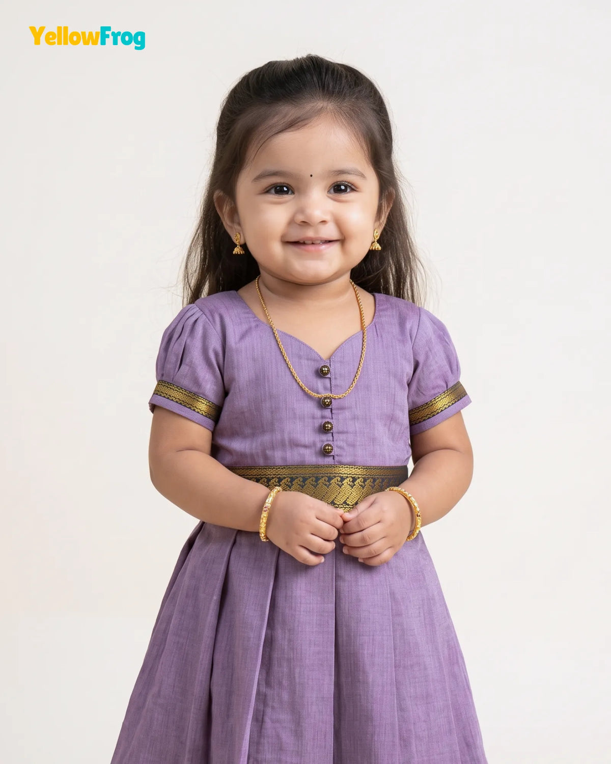 Girls Lilac Kalyani Cotton Traditional Full Gown  PG731