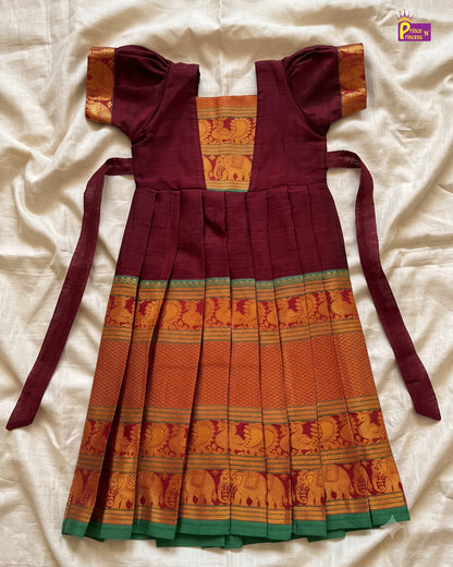 Maroon Kalyani Cotton Gown for Girls – Festive Wear  PG748
