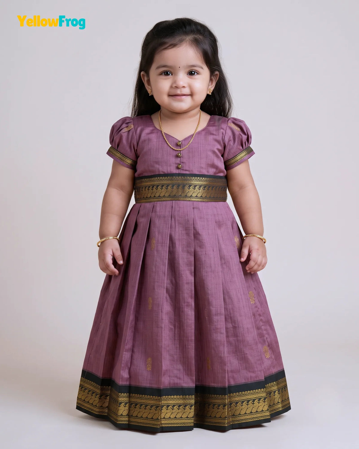 Girls Mauve & Black Kalyani Cotton Zari Full Gown PG730