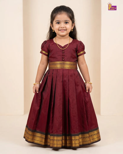 Girls Dark Maroon Kalyani Cotton Gown PG742
