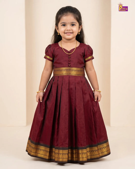 Girls Dark Maroon Kalyani Cotton Gown PG742