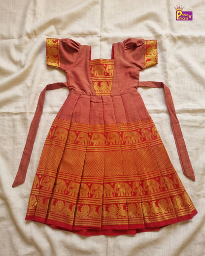 Gold Kalyani Cotton Gown for Girls – Traditional Ethnic Wear PG749