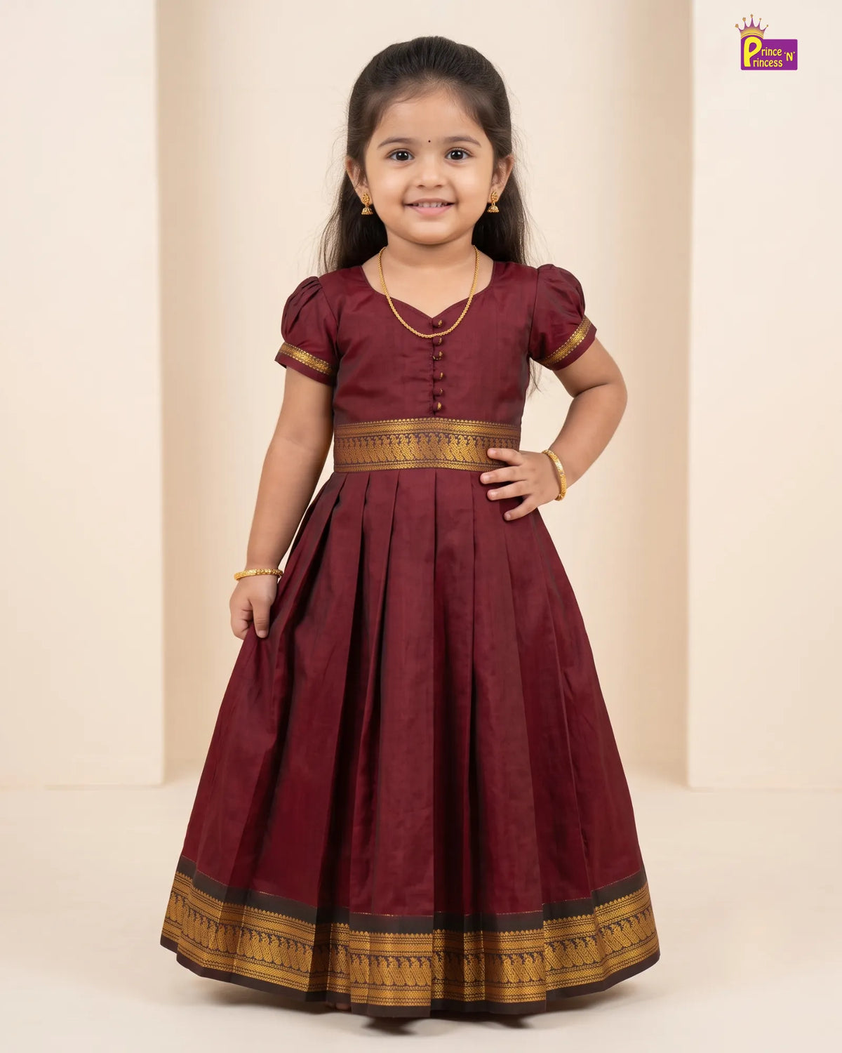 Girls Dark Maroon Kalyani Cotton Gown PG742