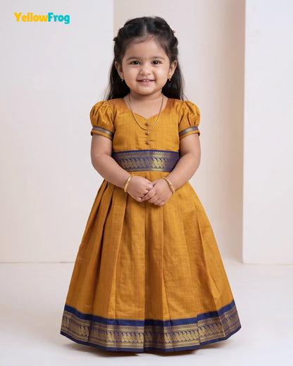 Girls Mustard & Gold Kalyani Cotton Traditional Full Gown PG729