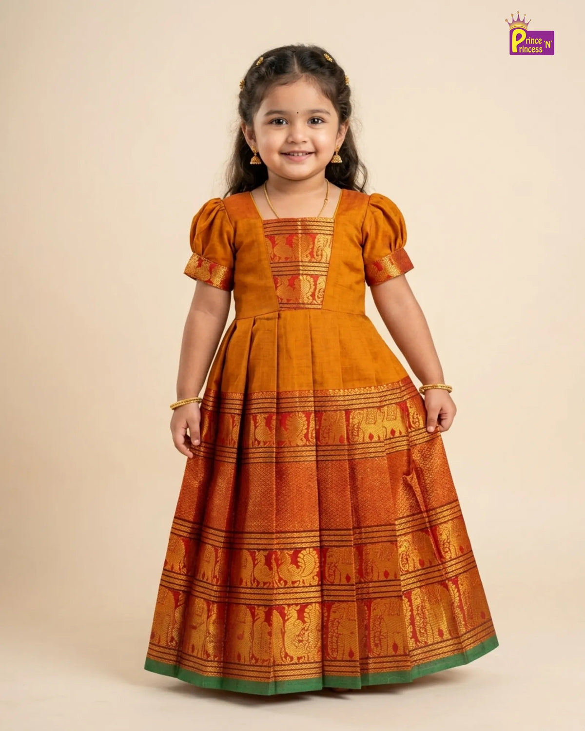 Girls Mustard Gold Kalyani Cotton Traditional Pattu Gown PG752