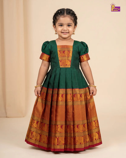 Green Kalyani Cotton Long Gown for Girls – Festive Wear PG747