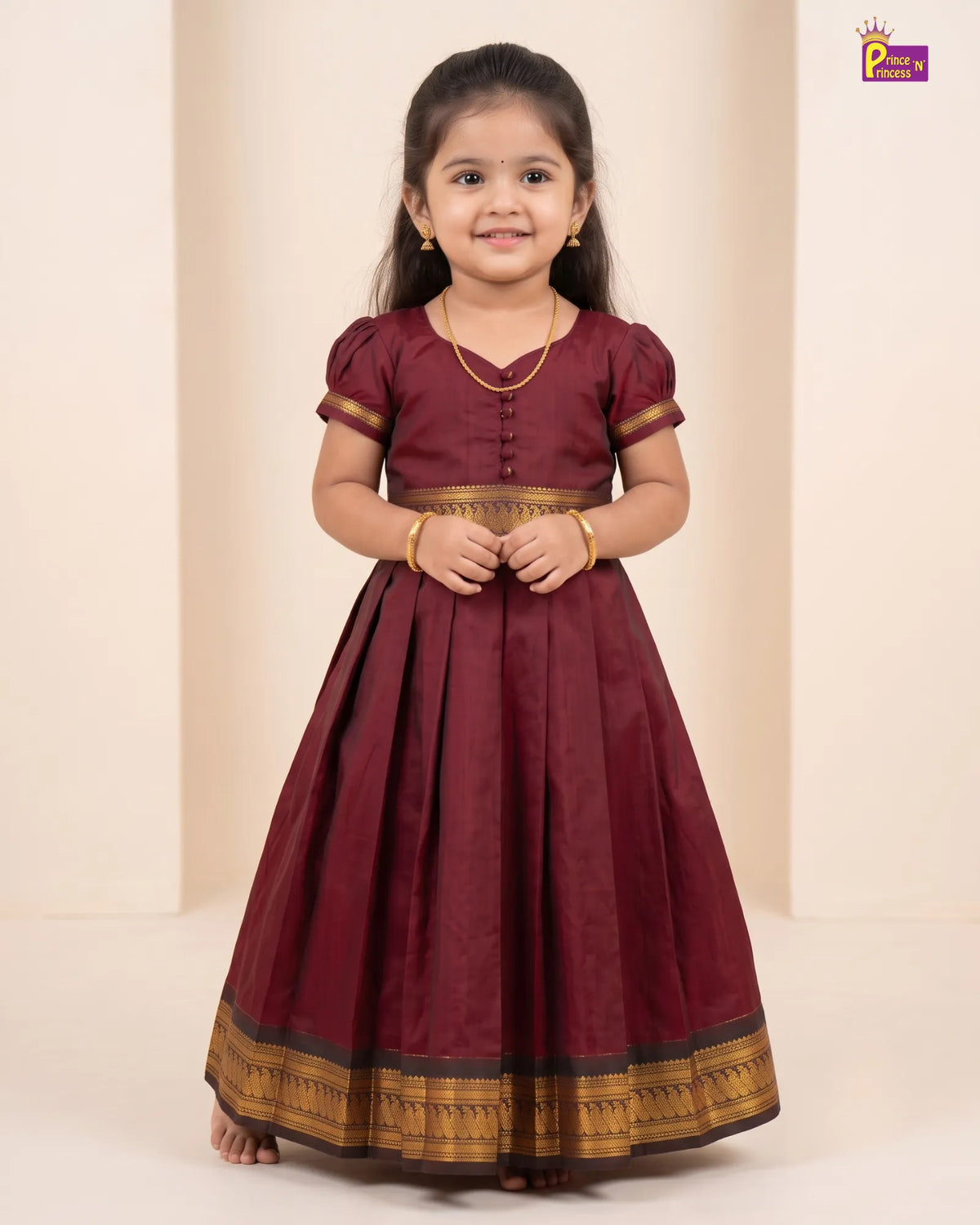 Girls Dark Maroon Kalyani Cotton Gown PG742
