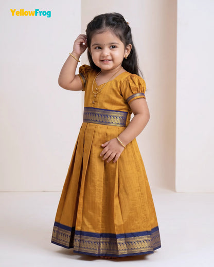 Girls Mustard & Gold Kalyani Cotton Traditional Full Gown PG729