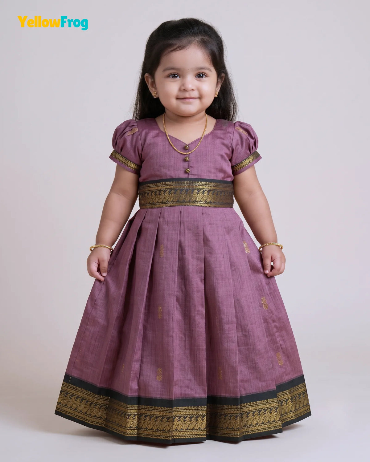 Girls Mauve & Black Kalyani Cotton Zari Full Gown PG730