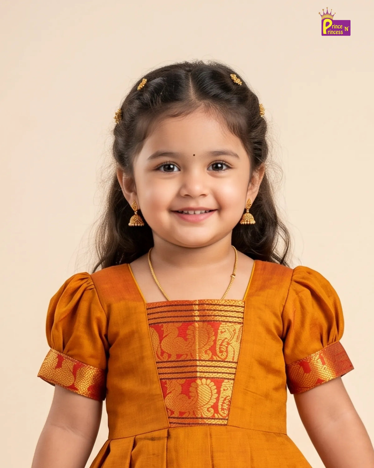 Girls Mustard Gold Kalyani Cotton Traditional Pattu Gown PG752