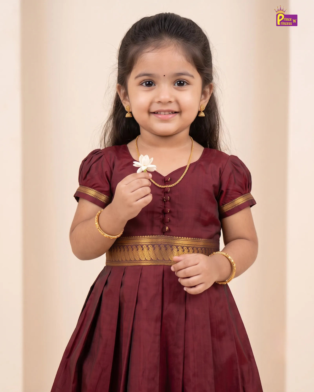Girls Dark Maroon Kalyani Cotton Gown PG742
