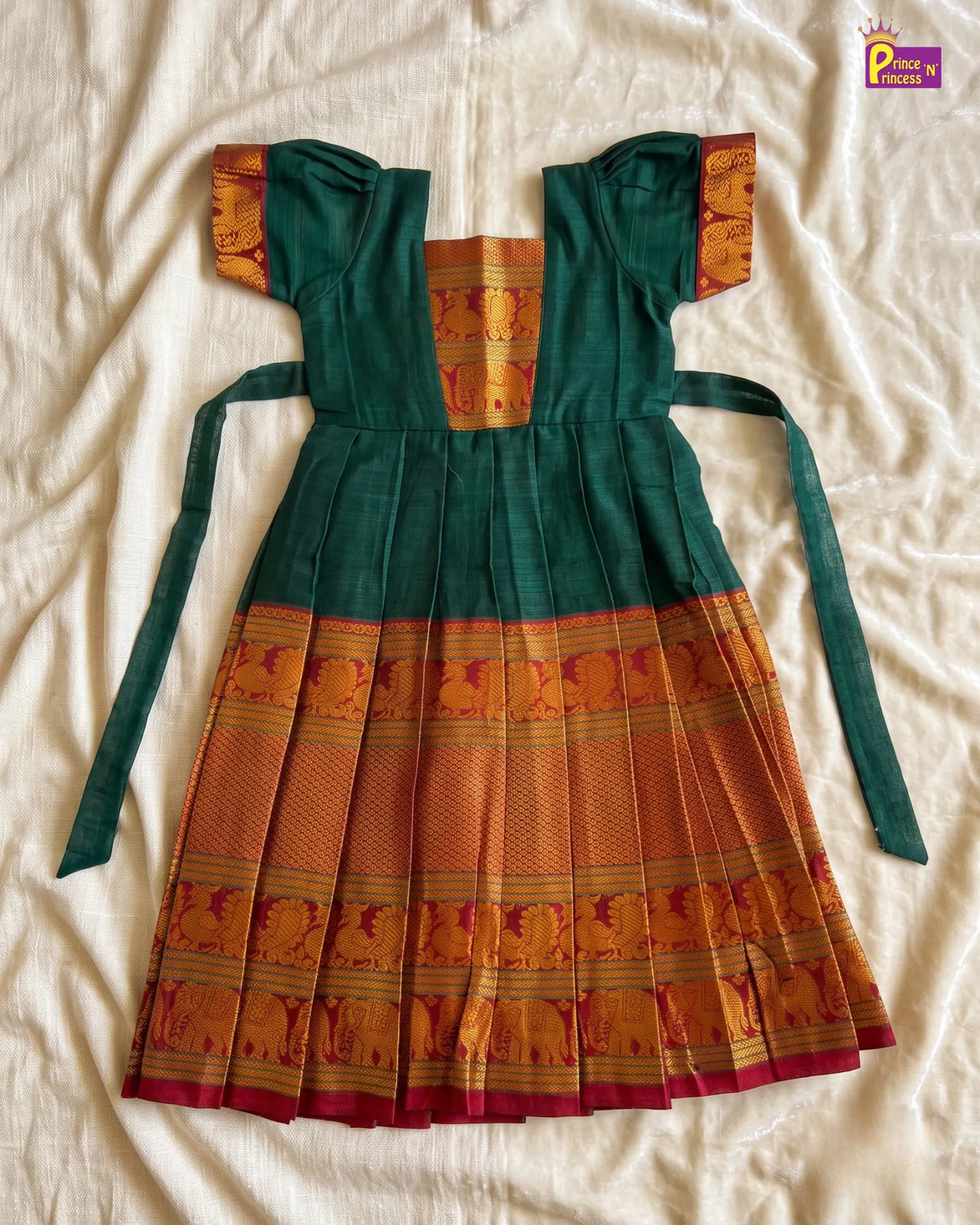 Green Kalyani Cotton Long Gown for Girls – Festive Wear PG747