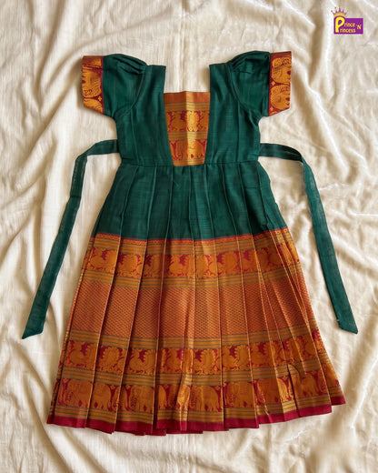 Green Kalyani Cotton Long Gown for Girls – Festive Wear PG747