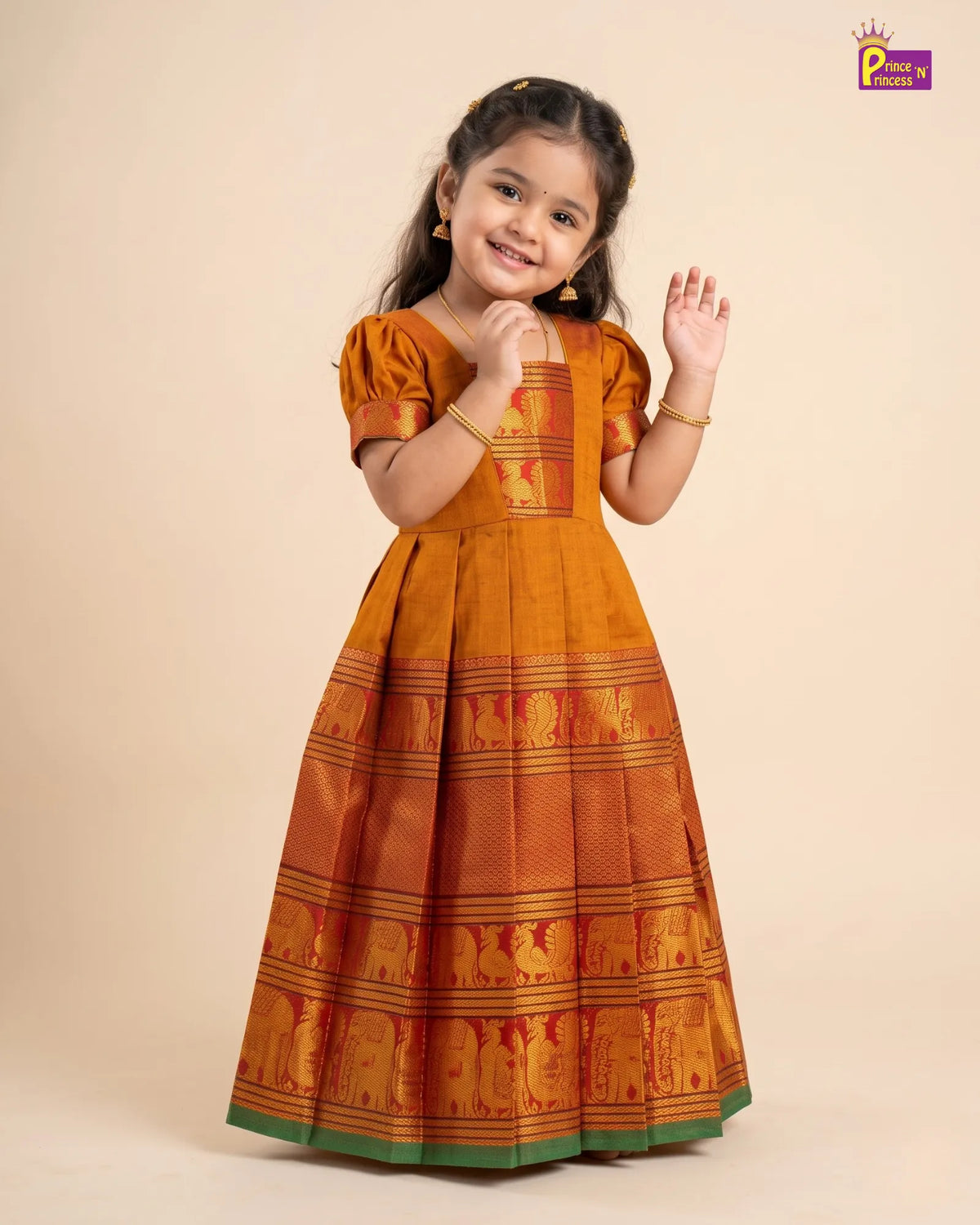 Girls Mustard Gold Kalyani Cotton Traditional Pattu Gown PG752
