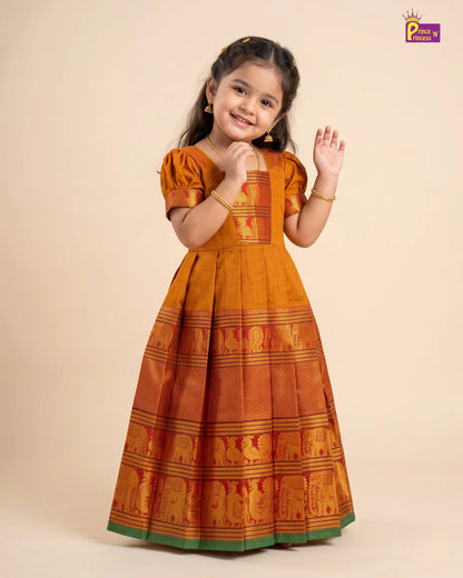 Girls Mustard Gold Kalyani Cotton Traditional Pattu Gown PG752