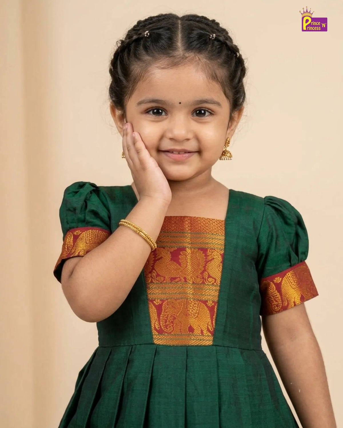 Green Kalyani Cotton Long Gown for Girls – Festive Wear PG747
