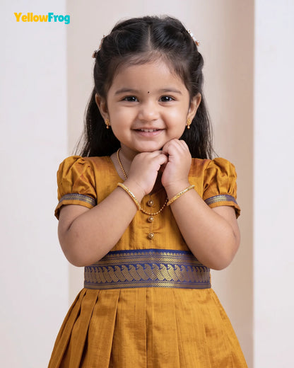 Girls Mustard & Gold Kalyani Cotton Traditional Full Gown PG729