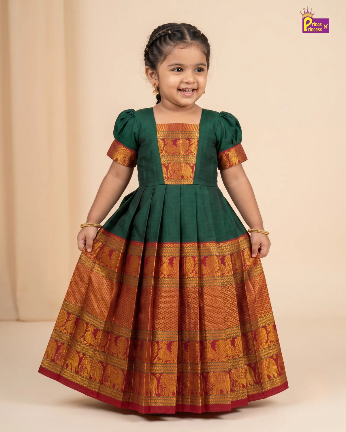 Green Kalyani Cotton Long Gown for Girls – Festive Wear PG747