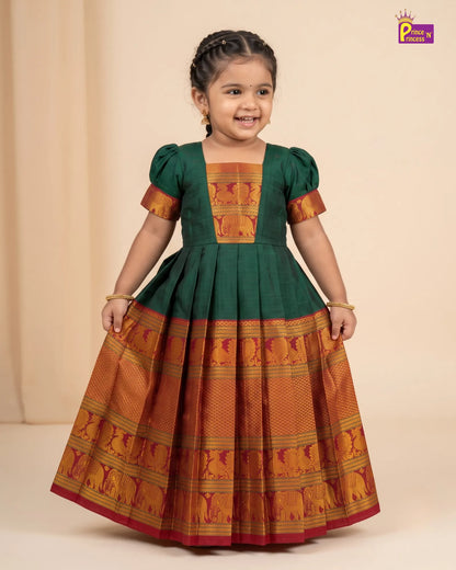 Green Kalyani Cotton Long Gown for Girls – Festive Wear PG747