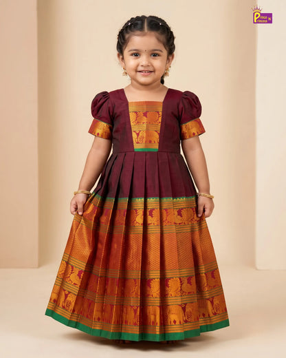 Maroon Kalyani Cotton Gown for Girls – Festive Wear  PG748