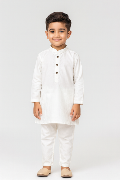 Boys White Cotton kurta Pajama KP173