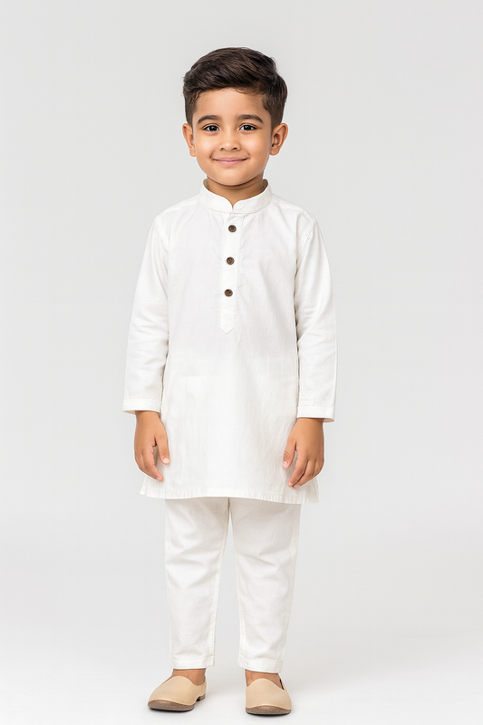 Boys White Cotton kurta Pajama KP173