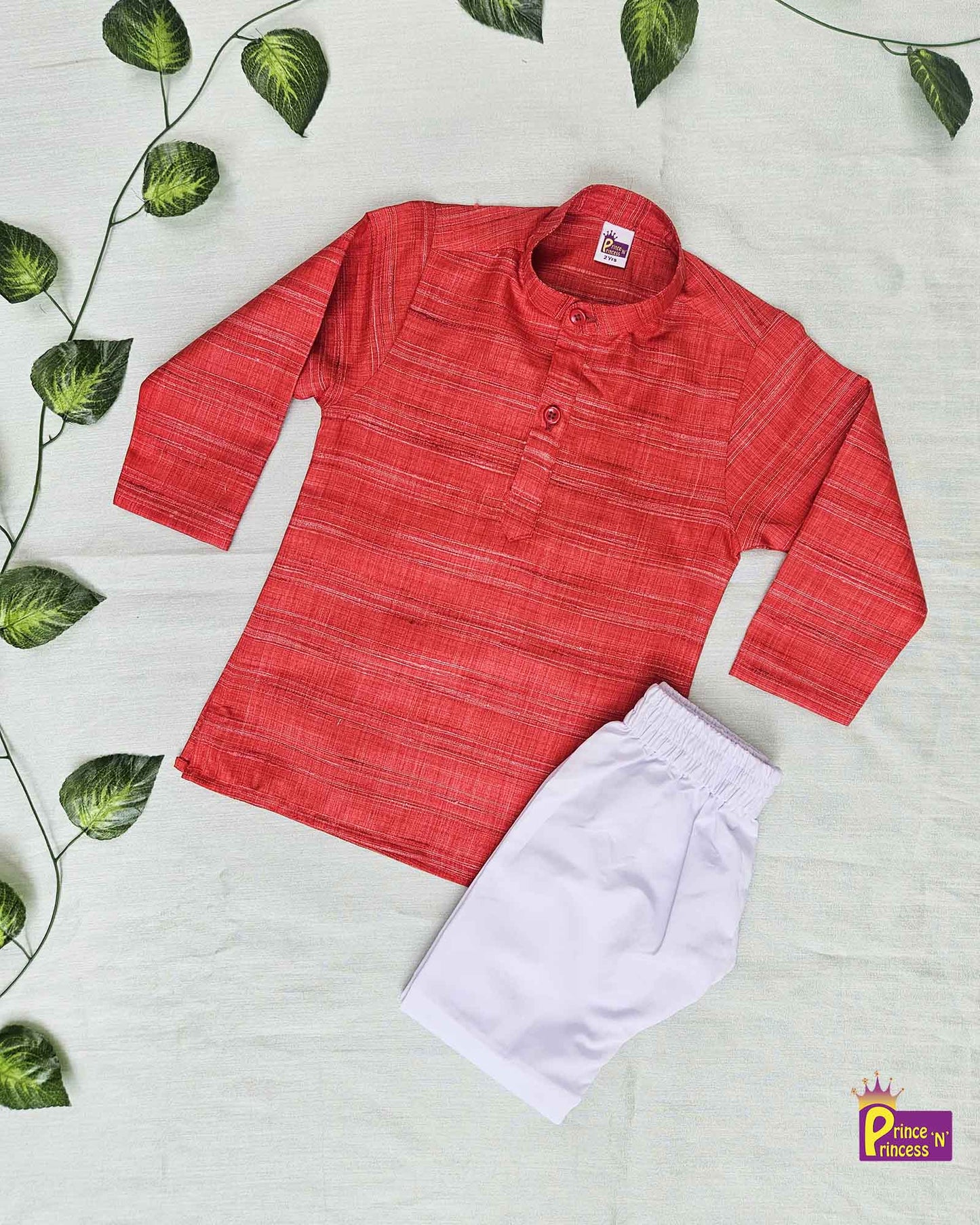 Boys Red Linen Cotton Kurta Pajama KP179