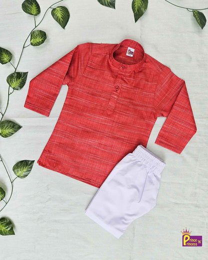 Boys Red Linen Cotton Kurta Pajama KP179