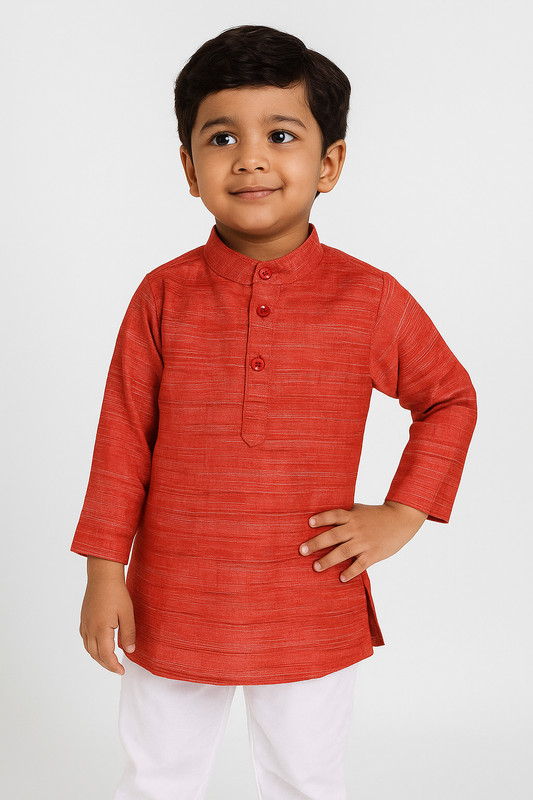 Boys Red Linen Cotton Kurta Pajama KP179