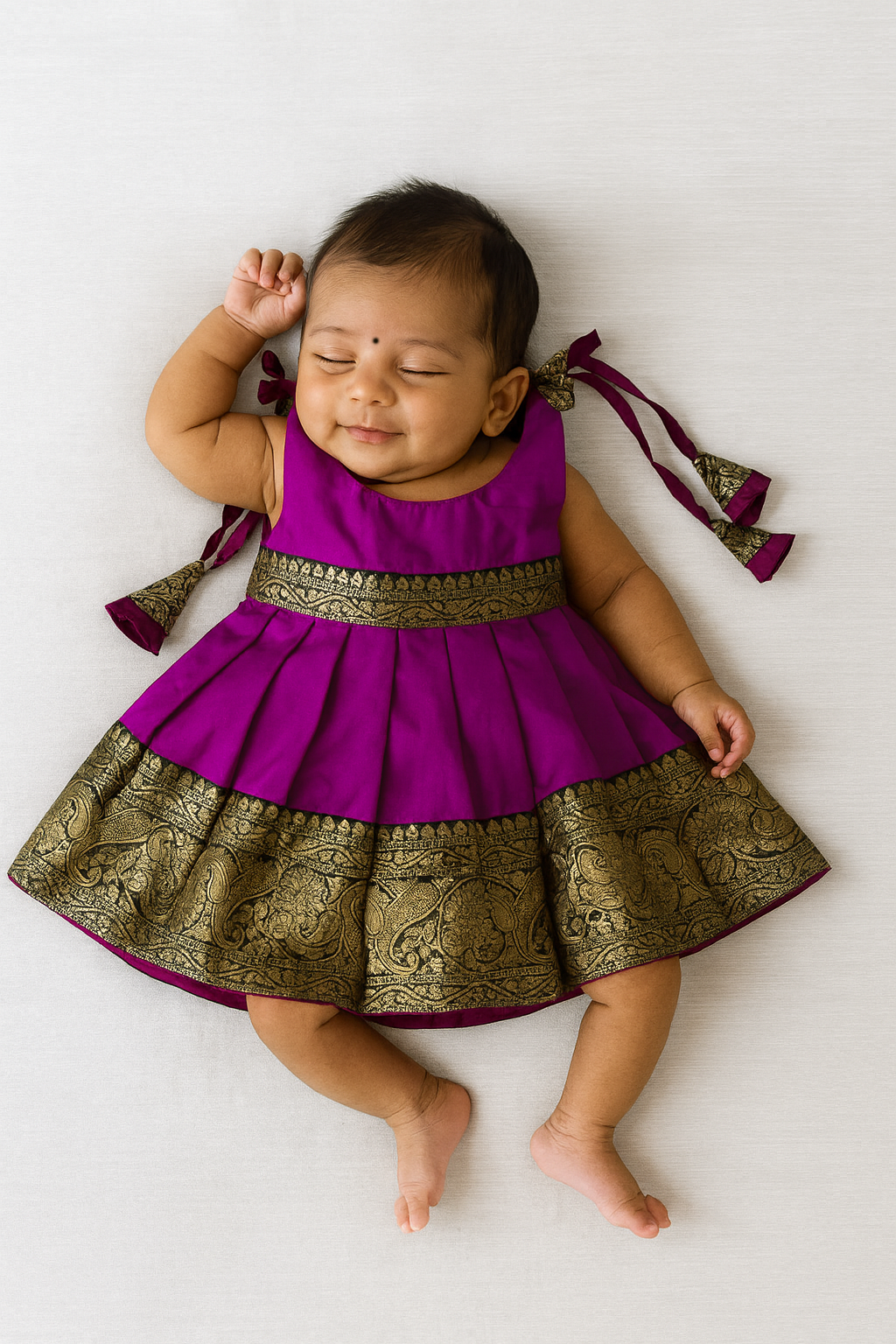 New Born Purple with Dark Green Raw Silk Frock LF1553